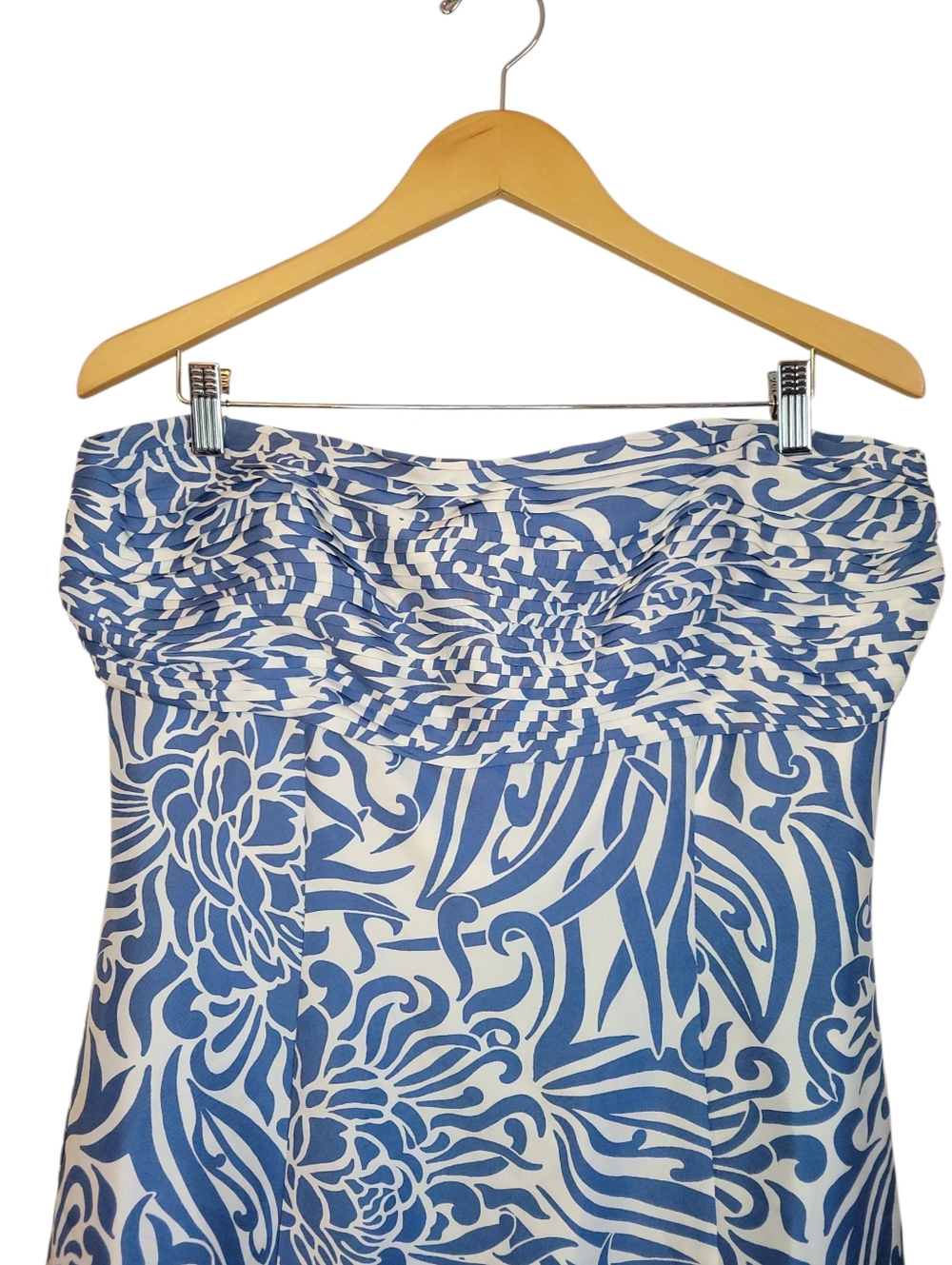 ​Ann Taylor 100% Silk Blue White Floral Strapless Ruched Cocktail Dress Size 12 - Picture 4 of 10